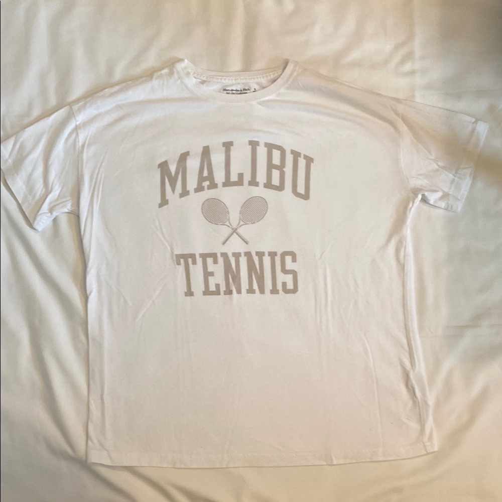Abercombie & Fitch white/beige Malibu Tennis Graphic Tee